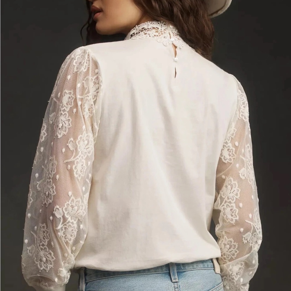 Anthropologie Tiny Oriana Long-Sleeve Lace blouse Top size small IVORY - Picture 2 of 8